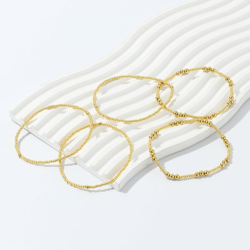 Pymach Store Dainty Gold Plated Pearl Crystal Beaded Bracelets Set for Women 14K Gold Plated Bead Pearl Beads Bracelet Stackable Paperclip Link Chain Bracelets Gold Plated Bracelets for Women Trendy Jewelry - Image 3